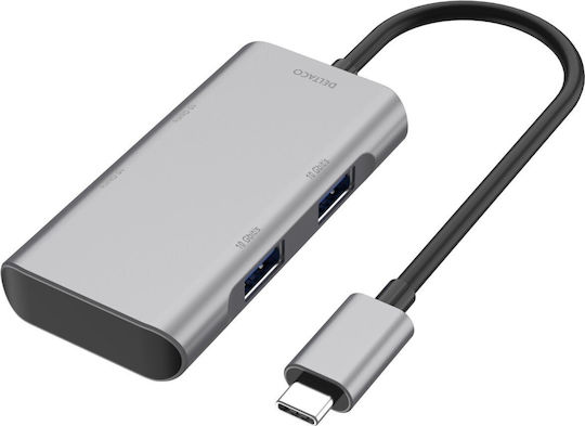 Deltaco USB Hub 4 Ports USB 3.1 with USB-C Connection Gray