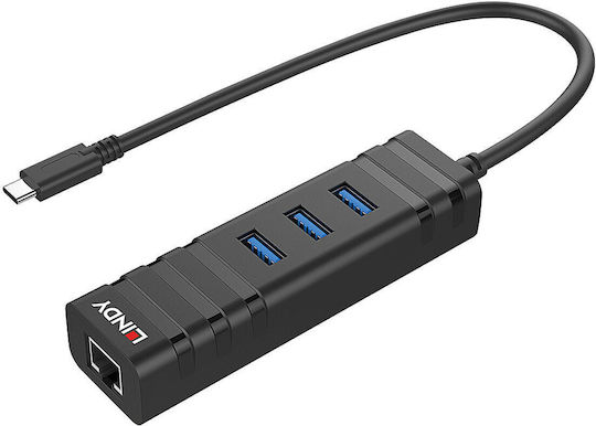Lindy USB-Hub 3 Anschlüsse USB 3.1 mit Anschluss an einen Computer USB-C Ethernet