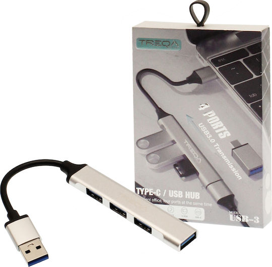 Treqa USB 3.0 4 Port Hub with USB-A Connection Silver (101321)