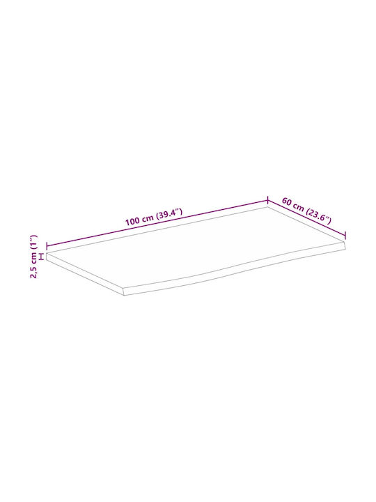 vidaXL Rectangular Table Surface made of Solid Wood Mango 100x60x2.5cm 370550 1pcs