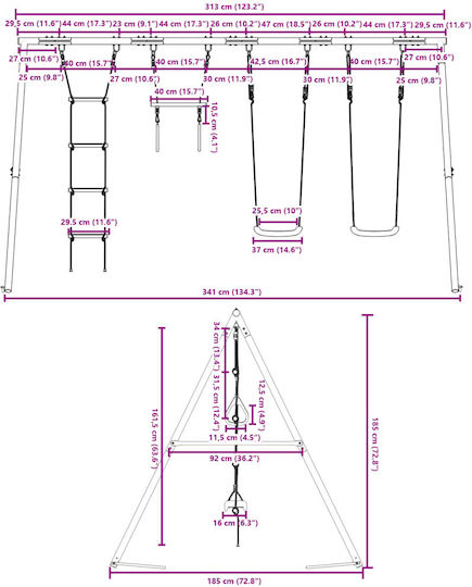 vidaXL Κούνια Διπλή Μεταλλική 341x185x185εκ. Πολύχρωμη
