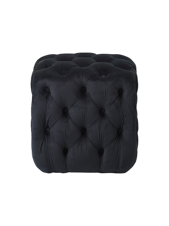 Stool For Living Room Upholstered with Velvet Astra Black Velvet 45x45x45cm
