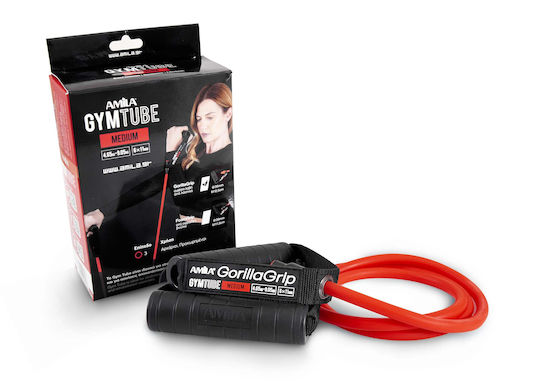 AMILA Gorilla Grip Gym Resistance Tube Moderate with Handles Red 1.4m