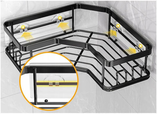 Verk Group Raft Colțar Montat Pe Perete De Baie Metalic Cu 2 Rafturi 24.5x12x7cm Neagră