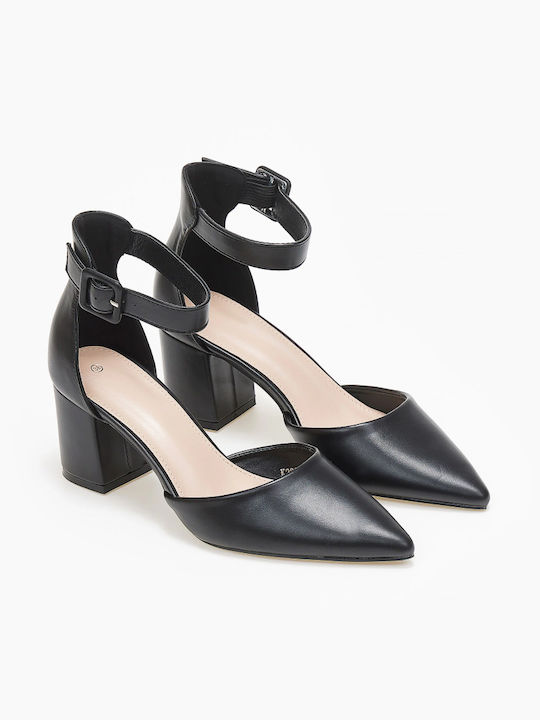 WOMEN Pumps with low heel and strap BLACK K2802 - BLACK