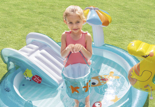 Intex Gator Play Center Детски Кръгъл Басейн 160л Надуваем 201x84см Светлосин