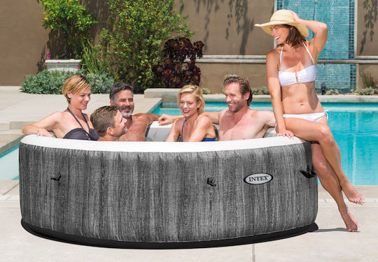 Intex Greywood Deluxe Bubble Massage Кръгла Надуваема Басейн PVC 1098л Хидромасаж 216x71см Сив