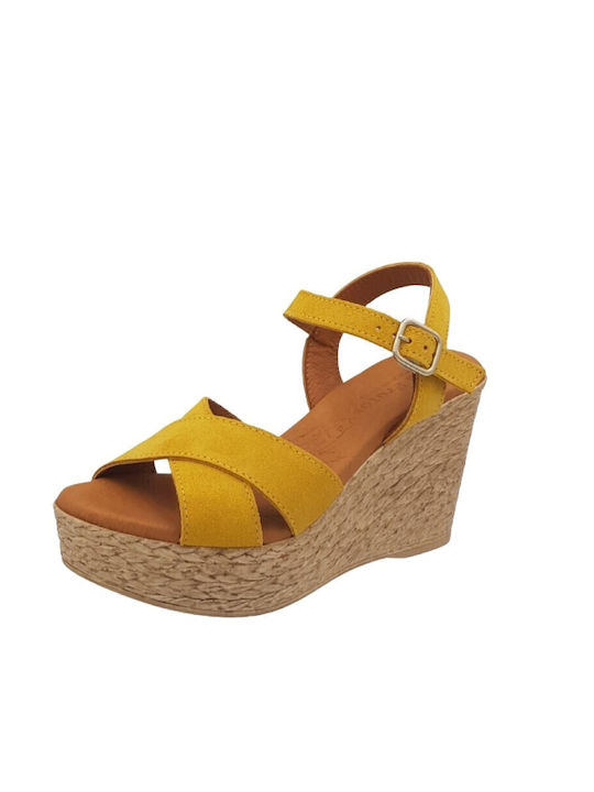 Eva Frutos Anatomic Women's Leather Ankle Strap Platforms Yellow