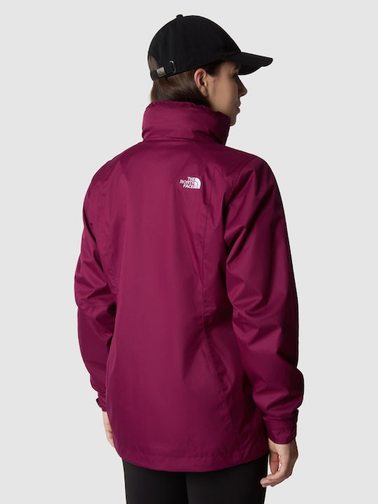 The North Face Women's Short Lifestyle Jacket Waterproof for Winter with Hood Burgundy