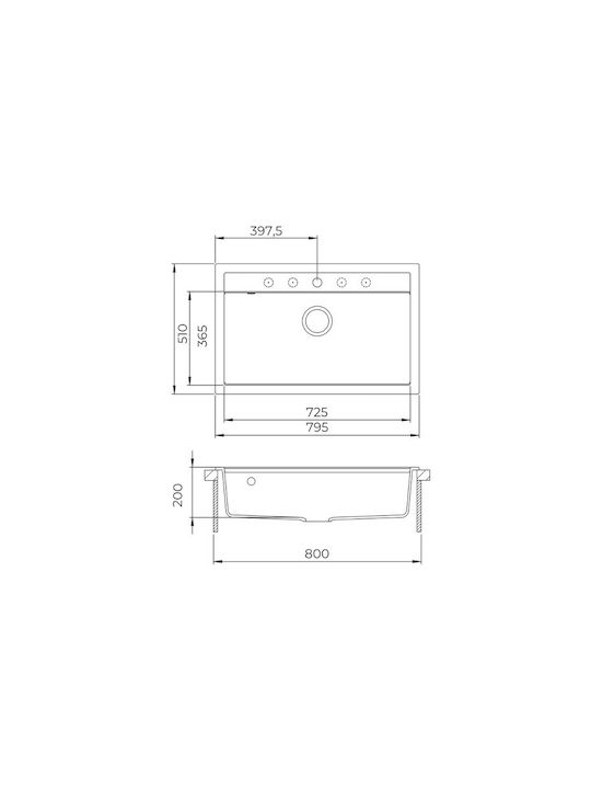 Quadro SQQ103 Drop-In Кухненска Мивка от Течен Гранит Дължина 79xШирина 51см Сива