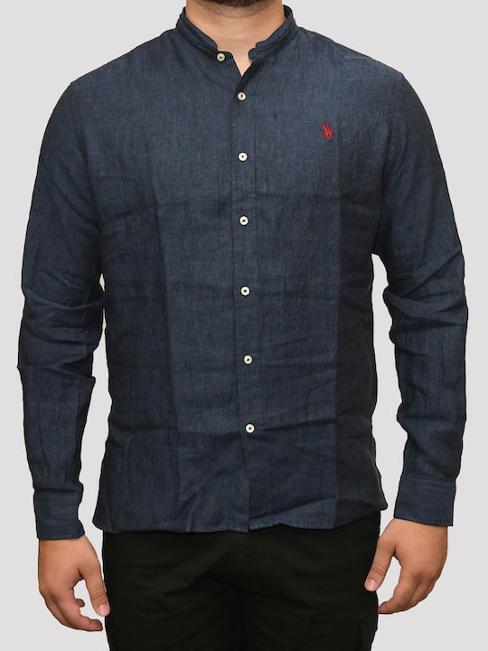 U.S. Polo Assn. Adam Men's Shirt Long Sleeve Linen Navy Blue