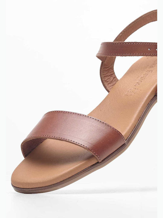 Eva Frutos Leather Women's Flat Sandals in Tabac Brown Color