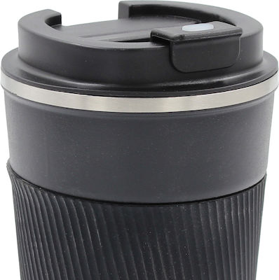 Stainless Steel Vacuum Thermos Cup 380 ml Φ8.7x14.5 cm Black Silicone Handle Keskor 42655-4