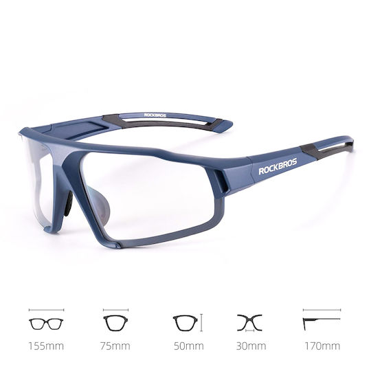 Rockbros Cycling Glasses with Blue Frame & Photochromic Lenses