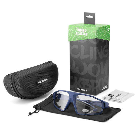 Rockbros Cycling Glasses with Blue Frame & Photochromic Lenses