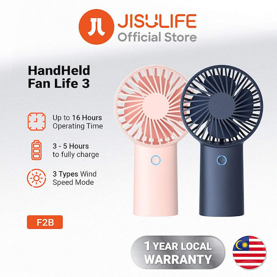 Jisulife Ventilator Portabil de Lux Mini Life3 F2b Tip Ultra-Silent cu 3 Viteze 4000mah Roz