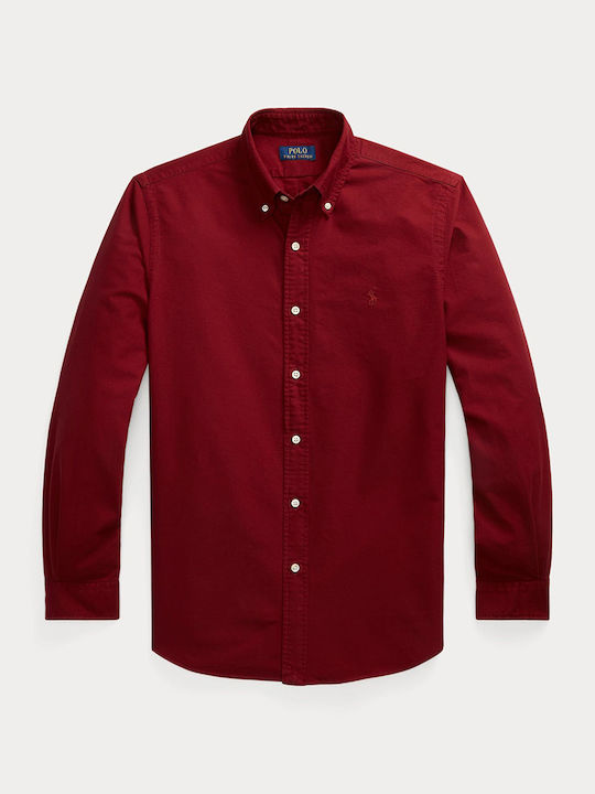 Long-sleeved Denim Shirt Red