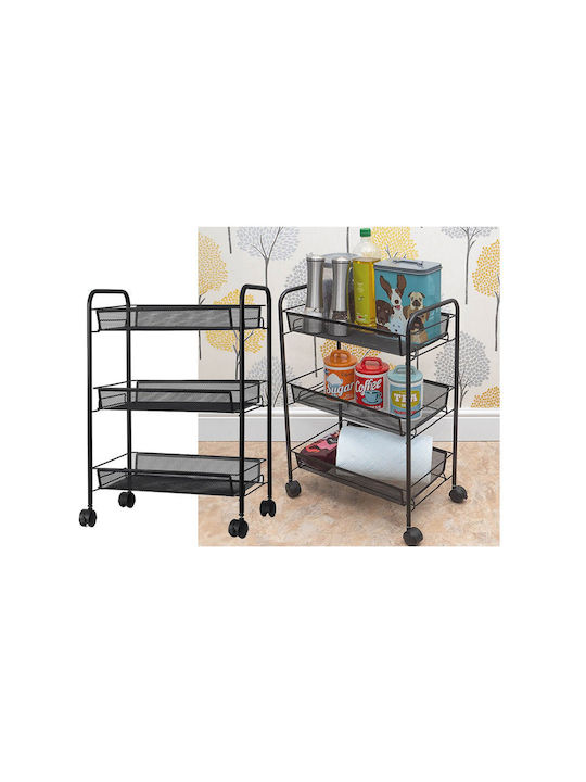 Verk Group Metallic Kitchen Trolley 3 Tiers Black 44x27x64cm