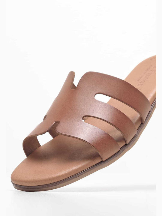 Eva Frutos Leather Women's Flat Sandals in Tabac Brown Color