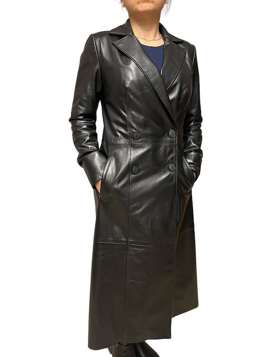 MARKOS LEATHER Women's Leather Coat with Buttons black