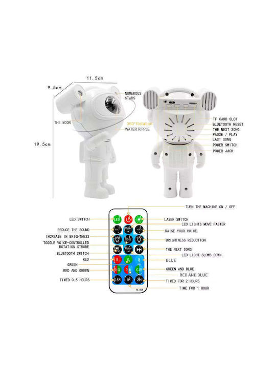Bluetooth Lustră Decorativă Astronaut Alb