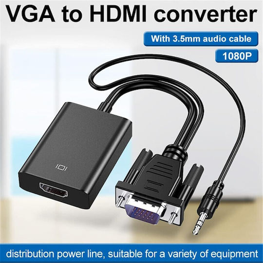 Convertoare Adapter Vga la Hdmi cu Audio Full Hd 1080p/60hz Negru