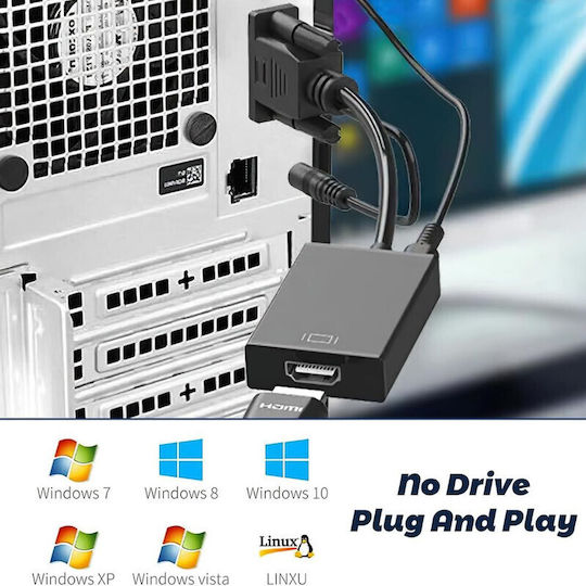 Convertoare Adapter Vga la Hdmi cu Audio Full Hd 1080p/60hz Negru