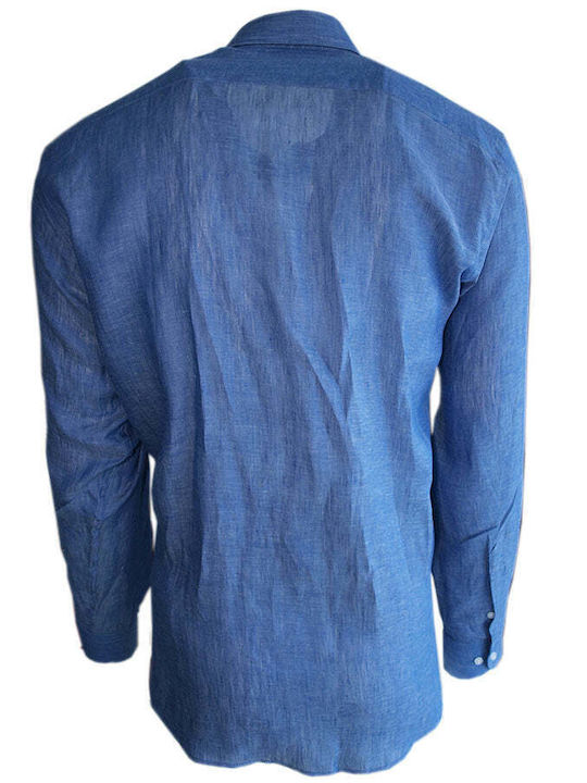 Bradley Nolan Half Men's Shirt Long Sleeve Linen Blue