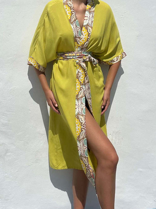 Achilleas Accessories Γυναικείο Κιμονό Παραλίας Κίτρινο