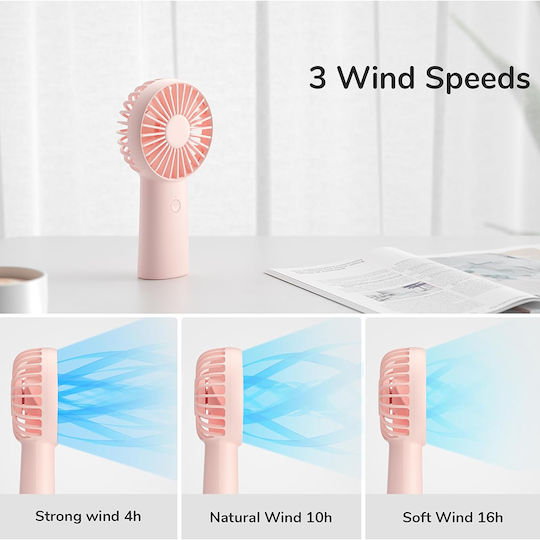 Jisulife Luxuriöser tragbarer Mini-Lüfter Life6 Fa20x wiederaufladbarer USB-C-Anschluss 3 Windgeschwindigkeiten 4000mAh Pink