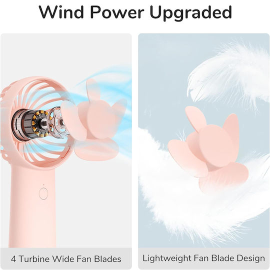 Jisulife Luxuriöser tragbarer Mini-Lüfter Life6 Fa20x wiederaufladbarer USB-C-Anschluss 3 Windgeschwindigkeiten 4000mAh Pink