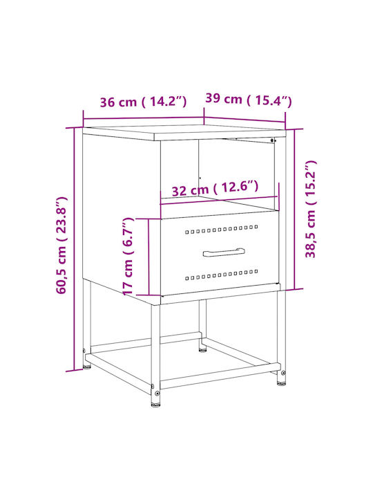 Metal Bedside Table Green 36x39x60.5cm
