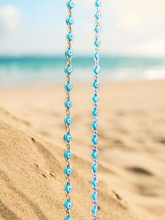 Blue Gold Plated Steel Anklet with Blue Chain