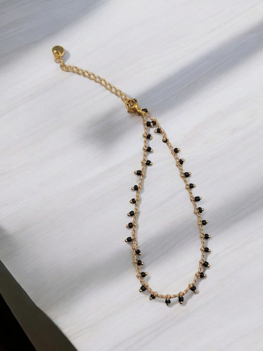 Damen Armband Fußkettchen Kette aus Stahl Vergoldet mit Perlen