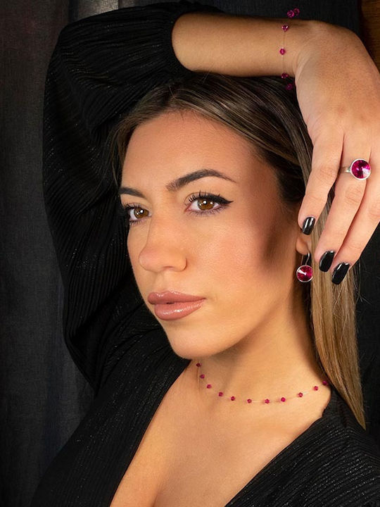 Jt Ασημένιο Κολιέ Αυθεντικά Swarovski Πετονιά Φούξια Jt Ασημένιο Κολιέ Αυθεντικά Swarovski Πετονιά Φούξια