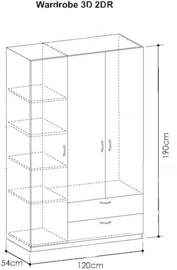 Dreifachtür Kleiderschrank Kendall White 120x54x190cm