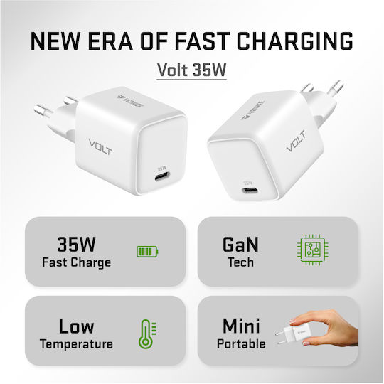 Yenkee Charger Without Cable GaN with USB-C Port 35W Power Delivery / Quick Charge 4+ Whites (YAC G35 VOLT)