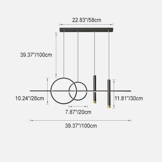 Lustră Negru LED cu Alb Natural Lumină 100cm.