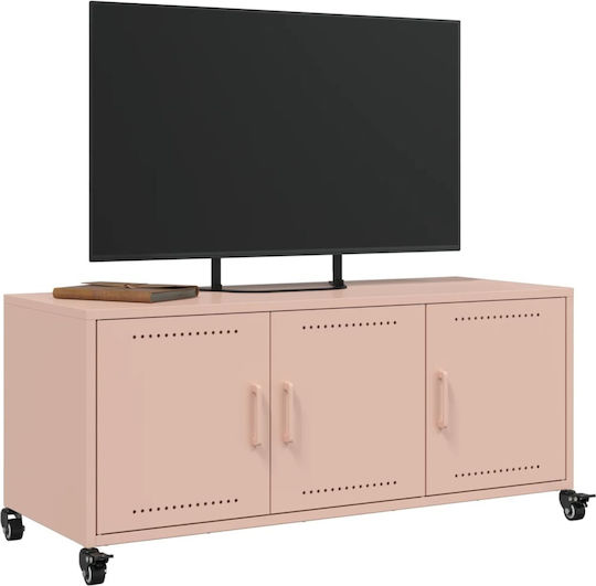 Metal TV Stand with Wheels Pink M100.5xD39xH43.5cm