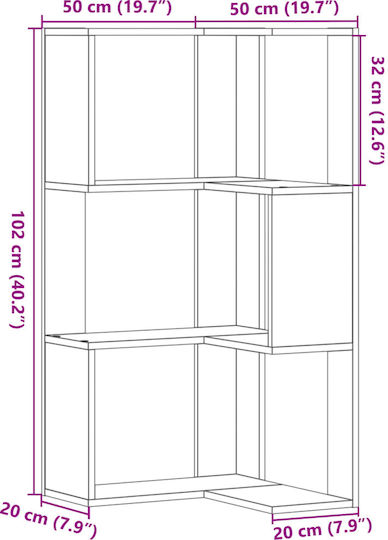 Corner Bookcase Brown 50x50x102cm