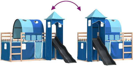 Kids Bed Loft Bed Single Blue for Mattress 80x200cm