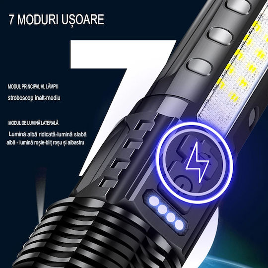 Boruit Lumină de lucru și de sit, cu baterie Lanternă LED cu Luminozitate Maximă 20000lm Negru