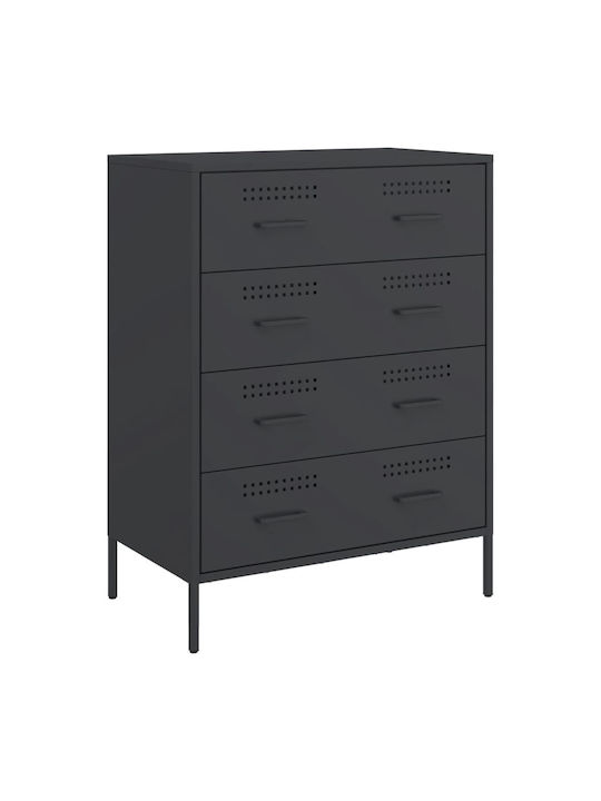 Sideboard made of Metal with Drawers Black Velvet-Black Metal 68x39x89cm