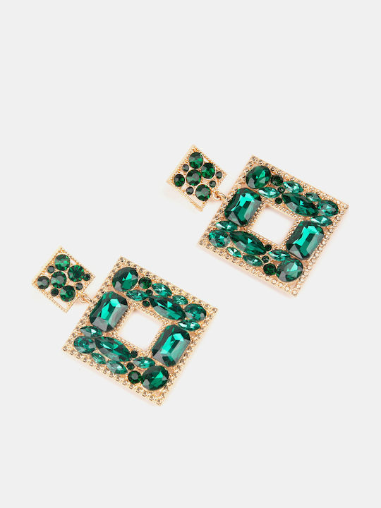 Rock Club Dangle Earrings with Green Stones