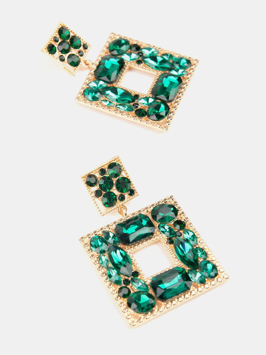 Rock Club Dangle Earrings with Green Stones