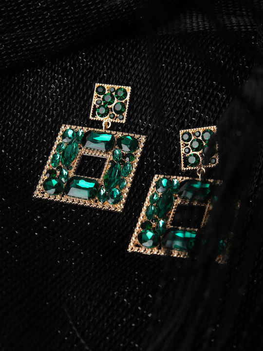 Rock Club Dangle Earrings with Green Stones
