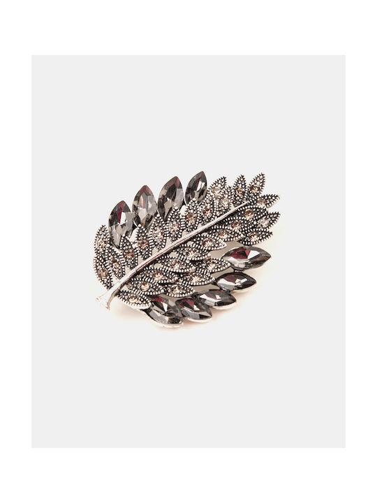 Leaf & Rhinestone Pin Silver Silver