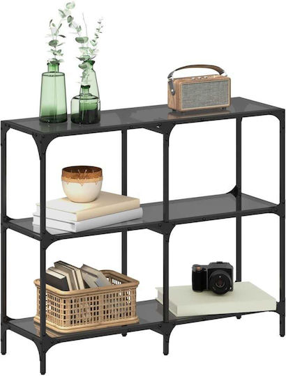 Console Table Metal with Glass Surface Black Velvet-Black Metal L98xW30xH81cm