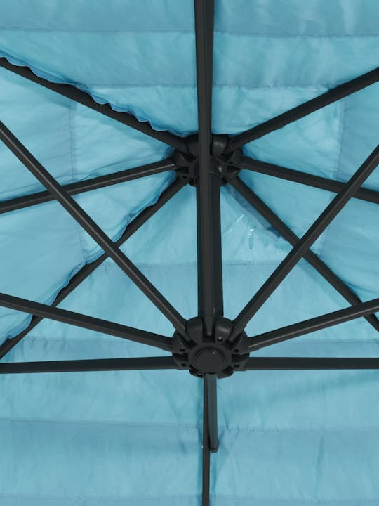 Quadratischer Metall-Garten- und Terrassen-Sonnenschirm Blau 2,9x2,9xHöhe 2,38 m