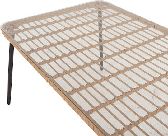 Masa pentru spații exterioare Rattan cu suprafață din sticlă Negru 159.5x89.5x72buc
